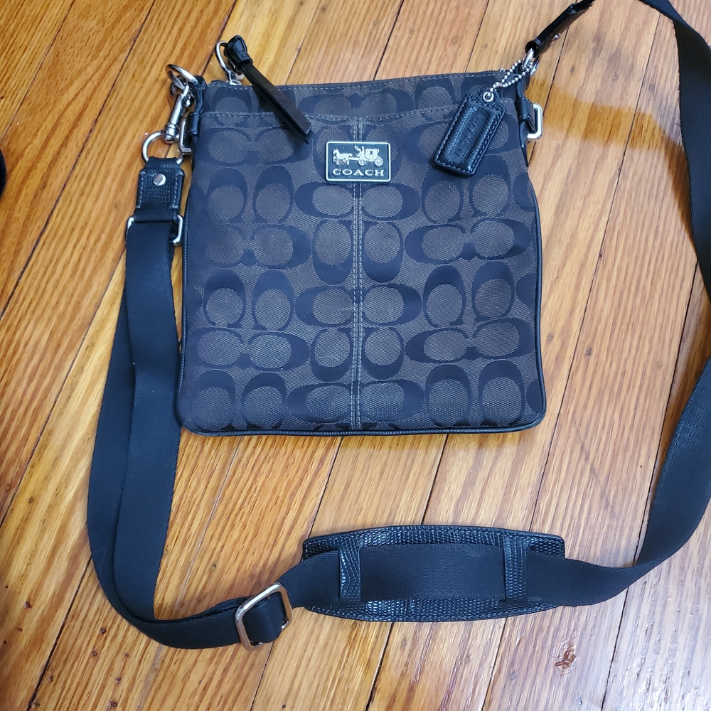 Rare Coach Signature Black and Brown Canvas Crossbody  Bag